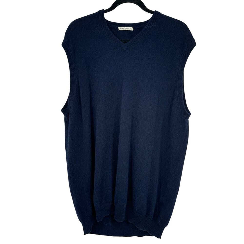 WoolOvers‎ Merino Wool Cashmere Blend V Neck Sweater Vest XL Navy Blue Soft Warm
